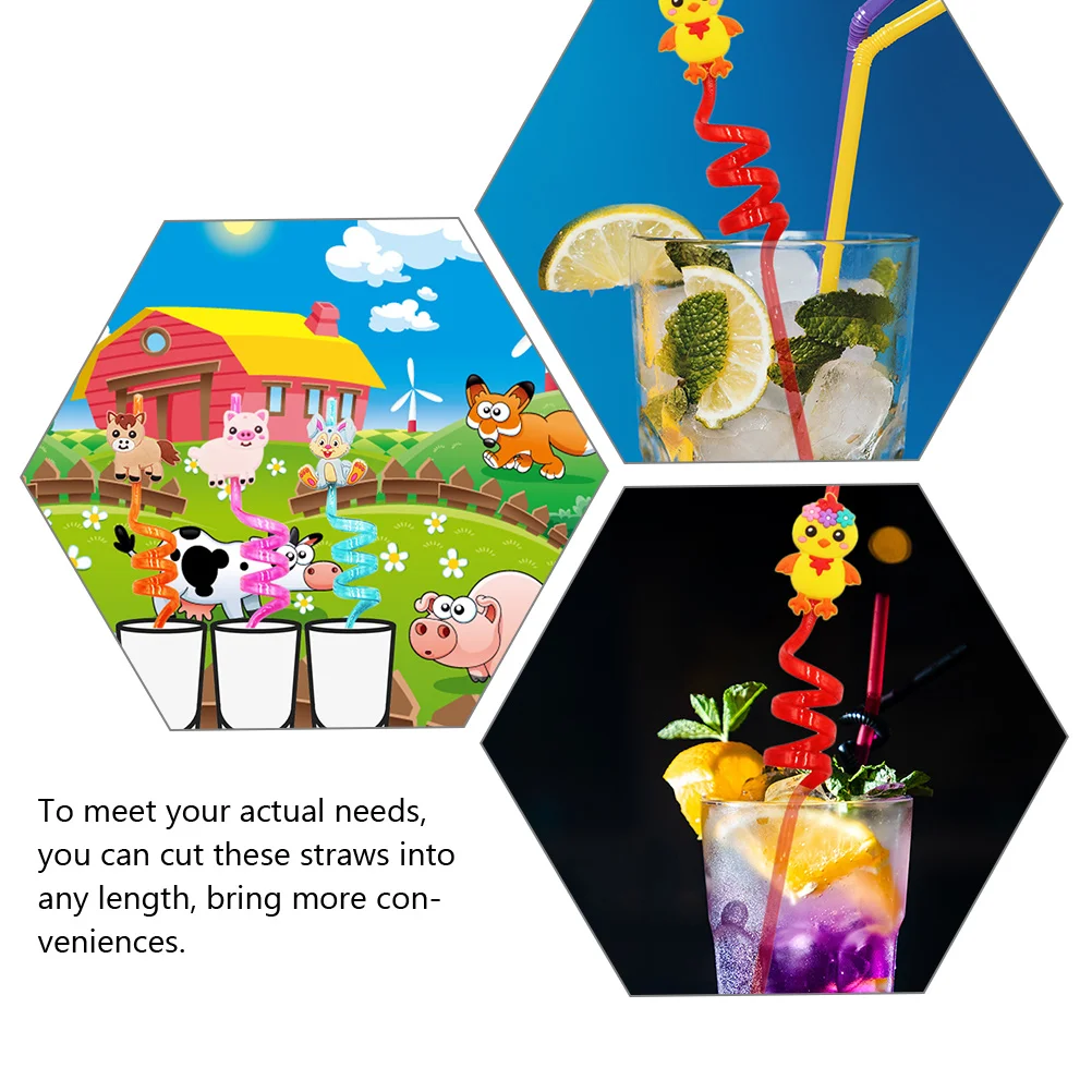 

20Pcs Animal Drinking Straws Abs Plastic Adjustable Cartoon Straws Party Supplies Favors Kids Birthday and Beverage Straws