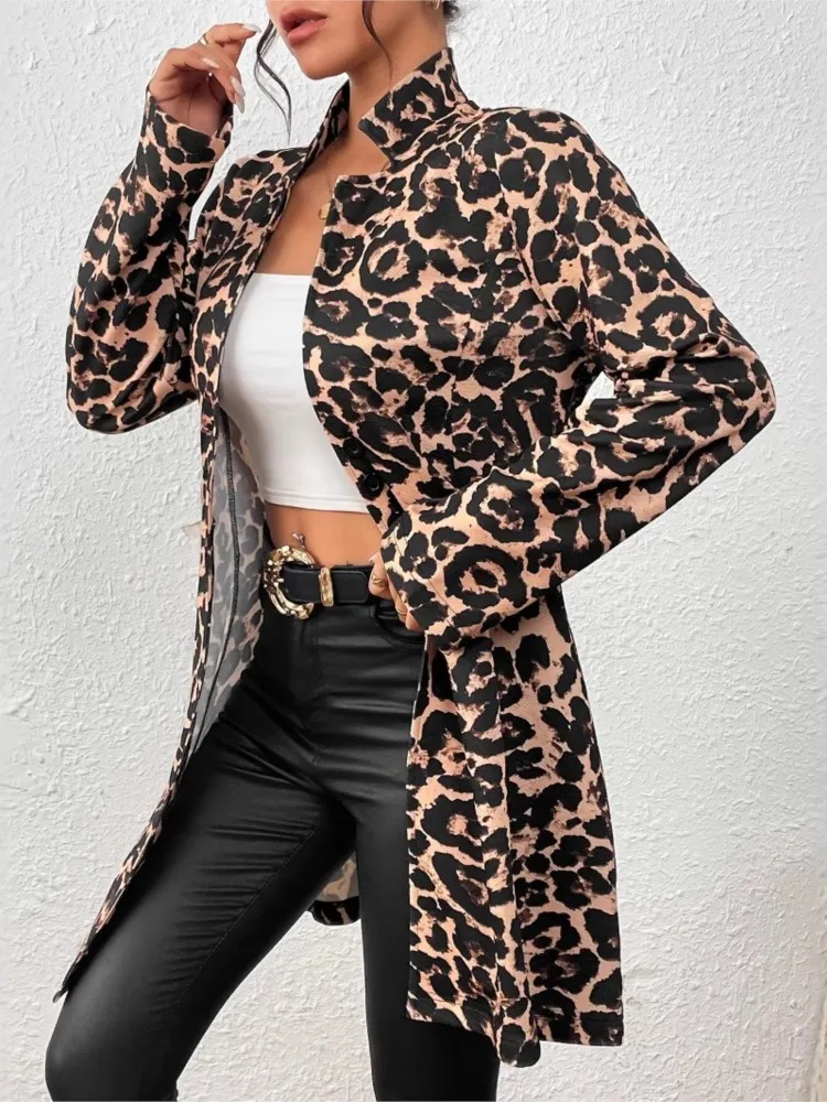 Plus Size Autumn Blazer Suits Collar Coat Women Leopard Print Fashion Ladies Jackets Long Sleeve Casual Woman Coats