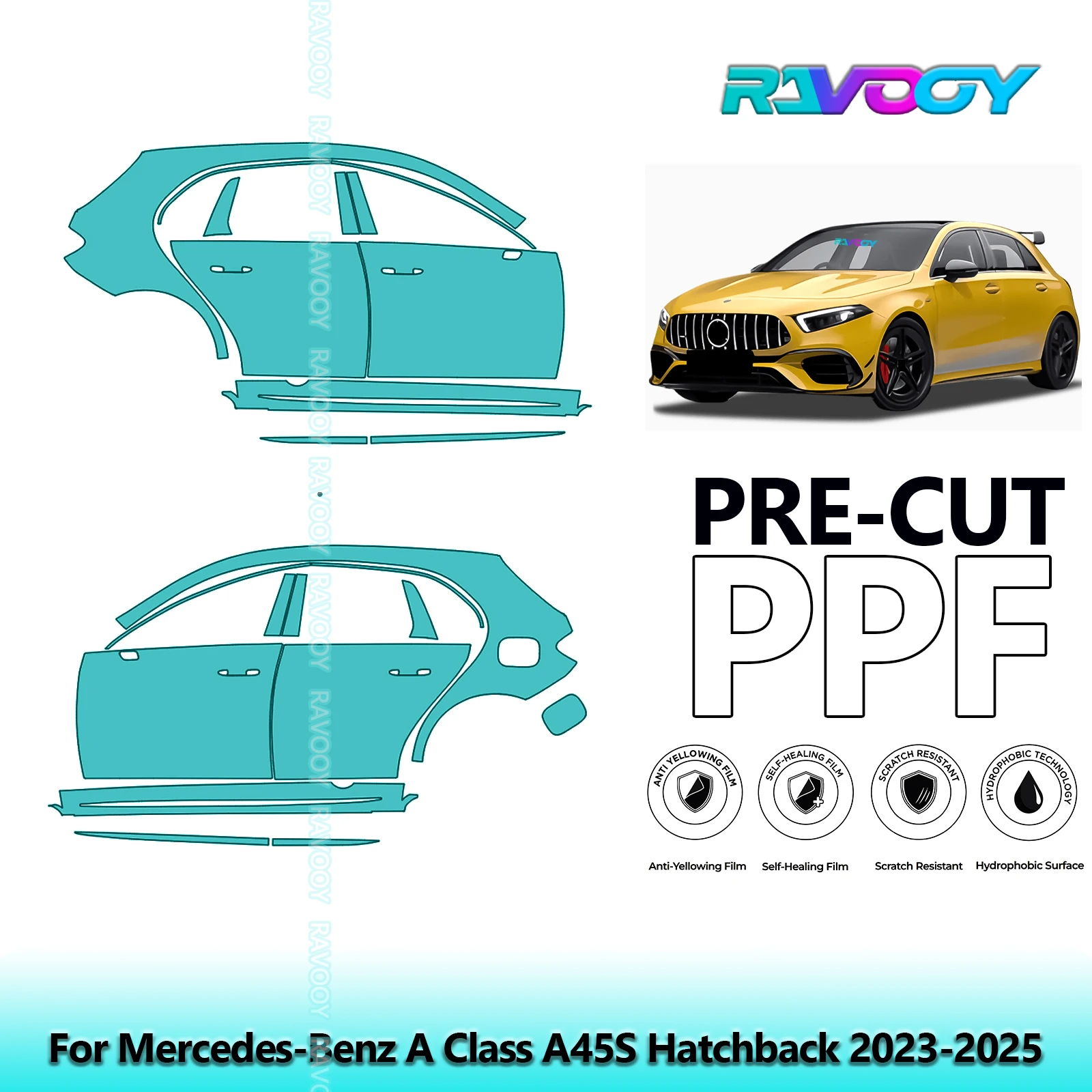

For Mercedes-Benz A Class A45S Hatchback 2023-2025 8.5mil Pre-Cut PPF Door & A/B Pillar Kit TPU Paint Protection Film Set
