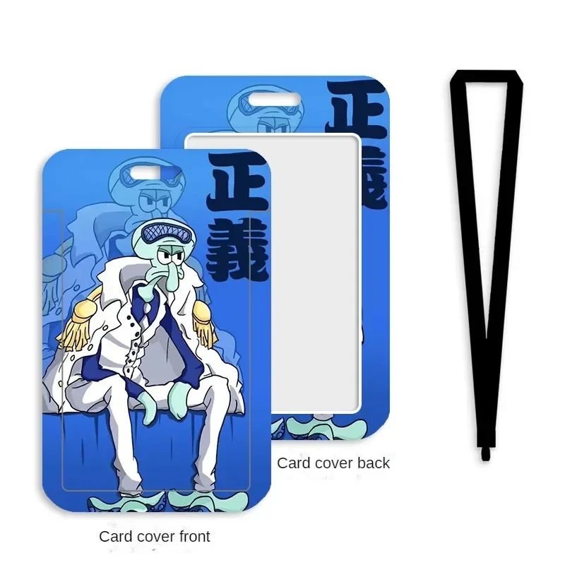 SpongeBob Card Holder with Lanyard Funny Anime Students Bus Campus Meal Credit ID Card Case Creativity Cartoon Protective Cover