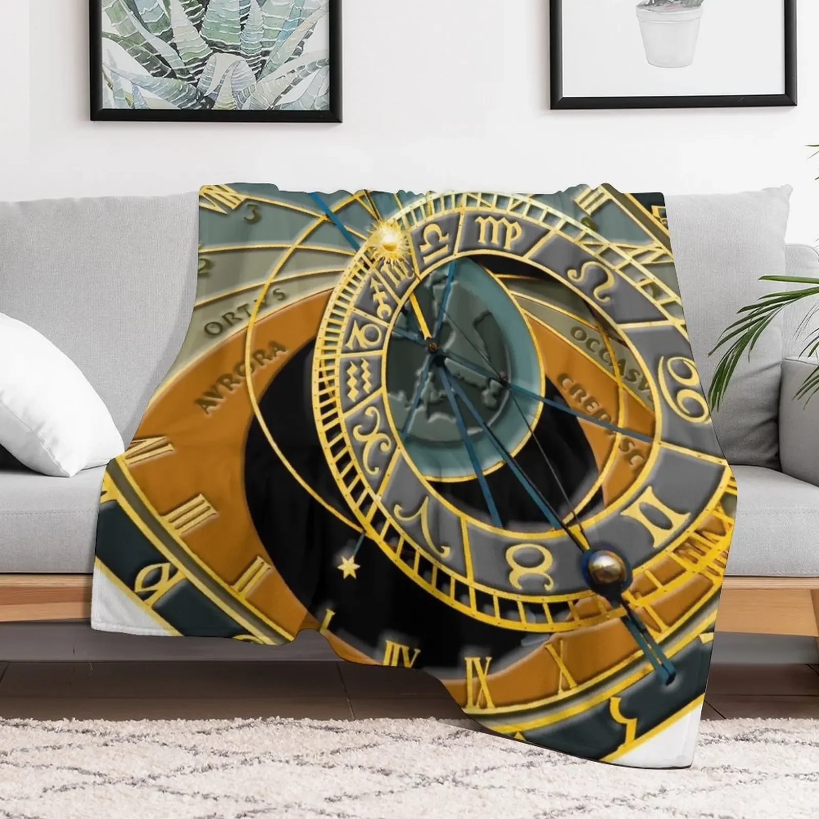 Prague Astronomical Clock 3D Throw Blanket Summer Cute Bed Fashionable cosplay anime Blankets