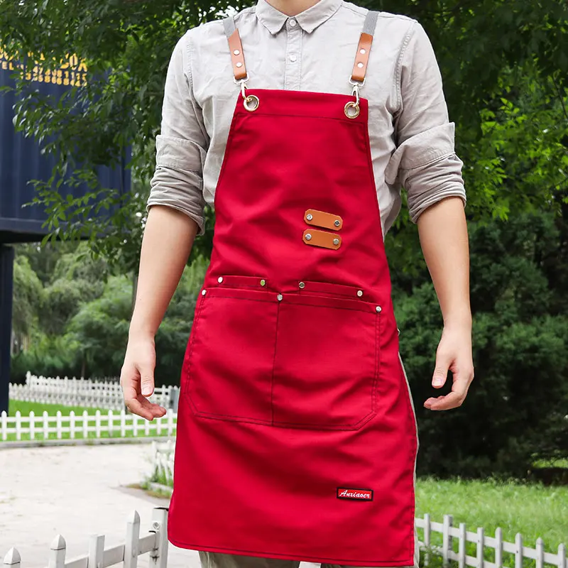 

Customize Embroidery Printing Name LOGO Restaurant Barber Floral Artist Men and Women Overalls Coffee Shop Nail Kitchen Apron