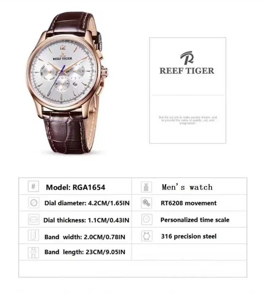 ساعات ميكانيكية أوتوماتيكية بالكامل للرجال من ماركة ريف تايجر، ساعات رجال الأعمال، وات رياضي رجالي مخصص وعصري