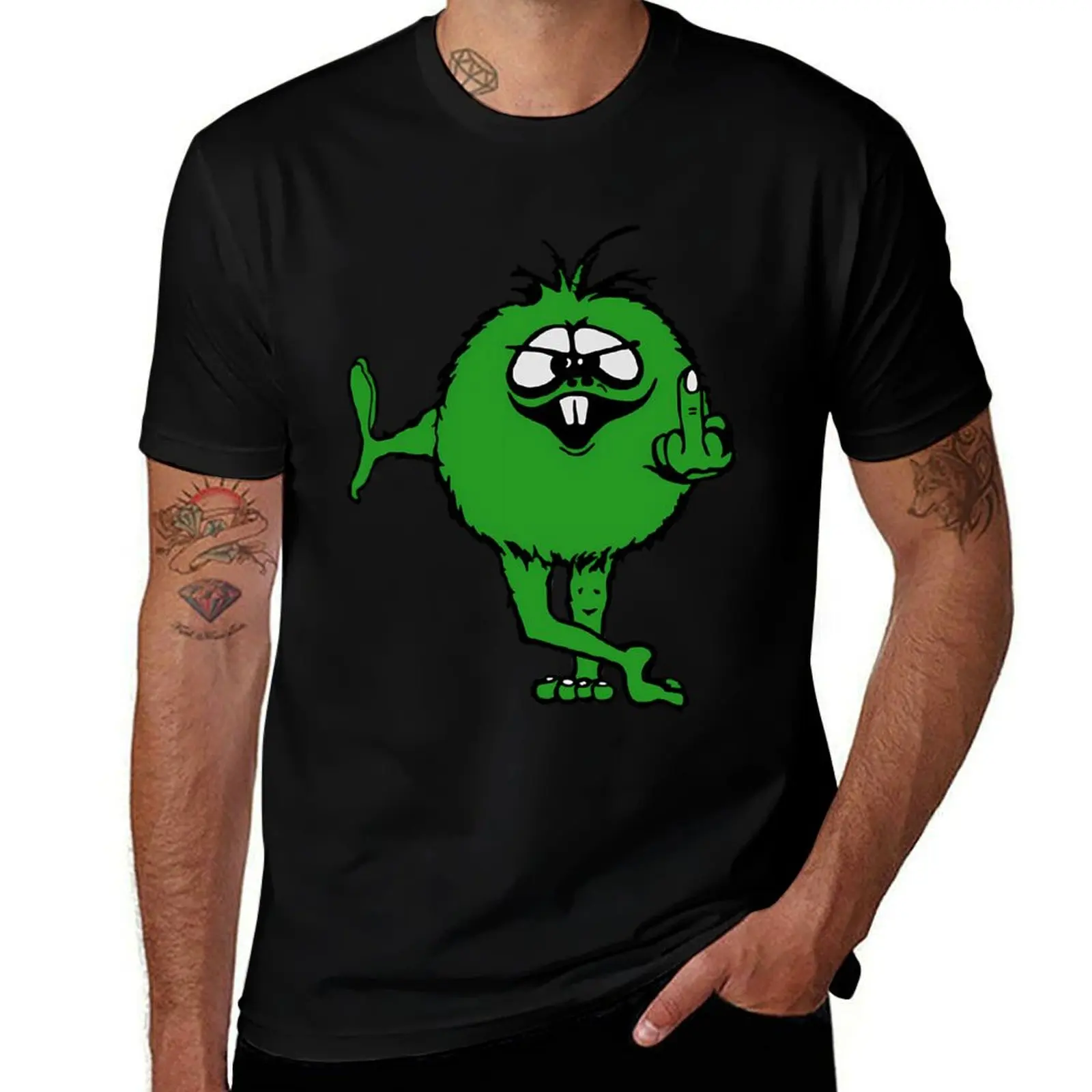 

Green Guy flips bird - 70s retro T-Shirt gifts for boyfriend funny costumes heavyweights plain white t shirts men