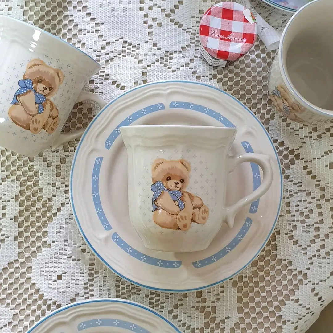 Korean Ins Bear Ceramic Plate Creative Household Dish Breakfast Cake Snack Dinner Set s and Dishes