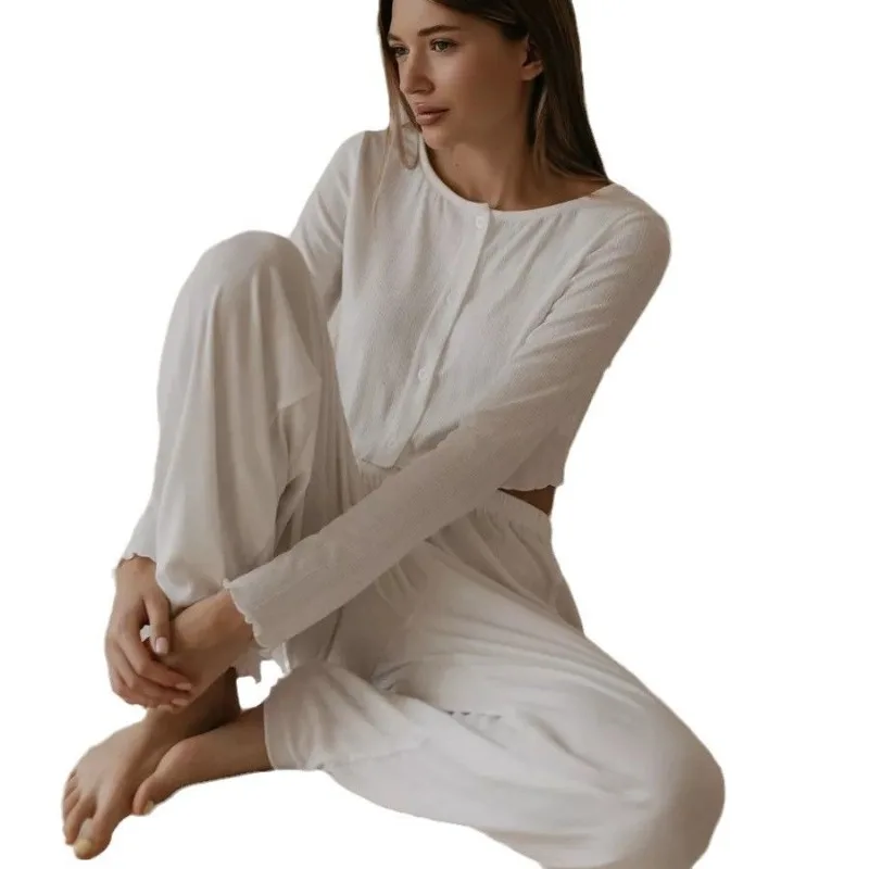 

Cross border Russia Europe and America Autumn and winter knitting design sense cotton-containing Long sleeve pants suit