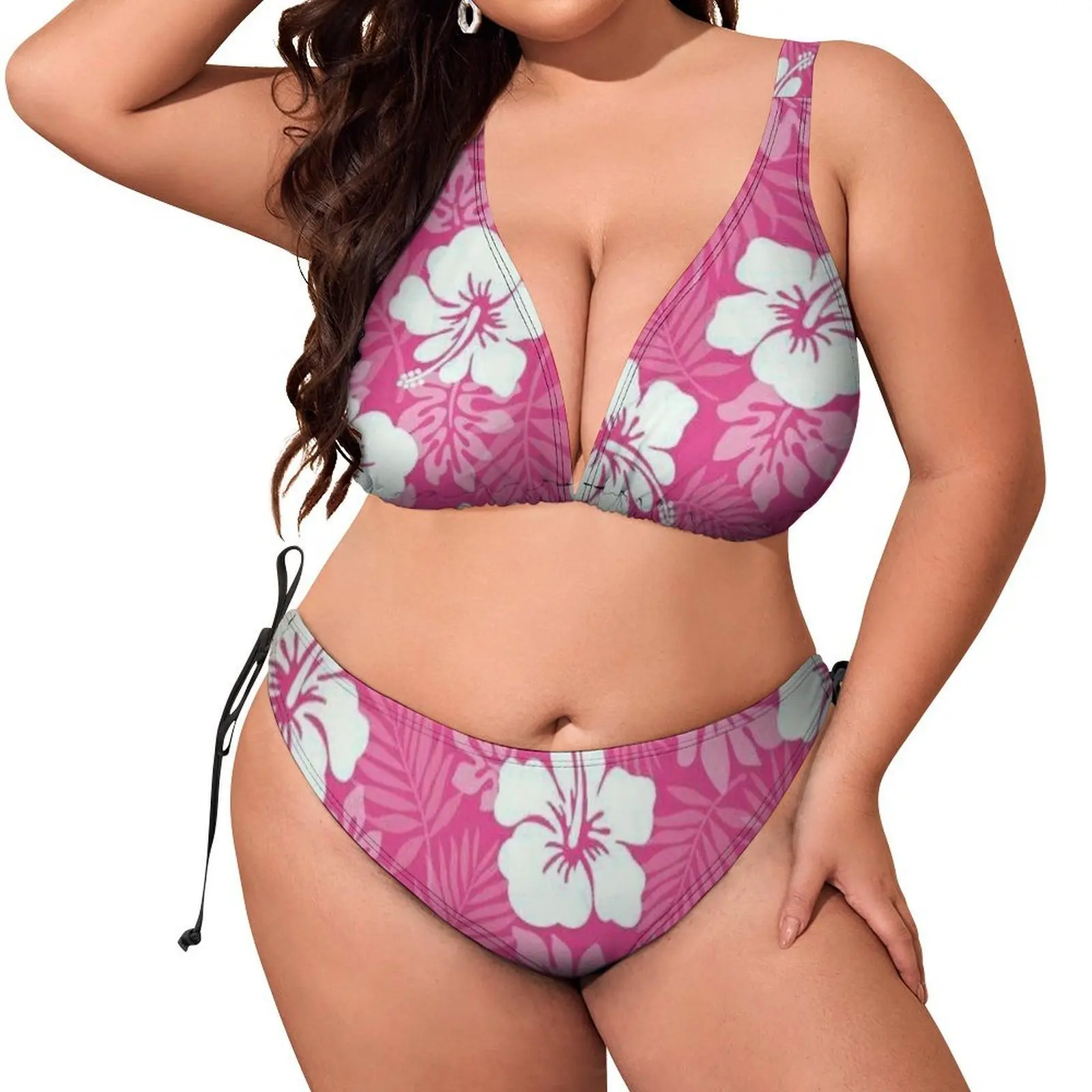 Tax Included Two-Piece Bikini Set Sexy Halter Design Hawaiian Flower Pattern A MustHave For Vacation Customizable