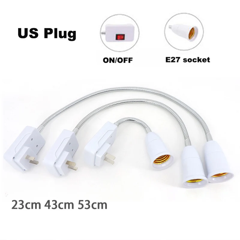 23cm/43cm/53cm AC 110-220V US plug to E27 Socket holder Lamp Bulb Holder Flexible Extension Converter Switch Adapter