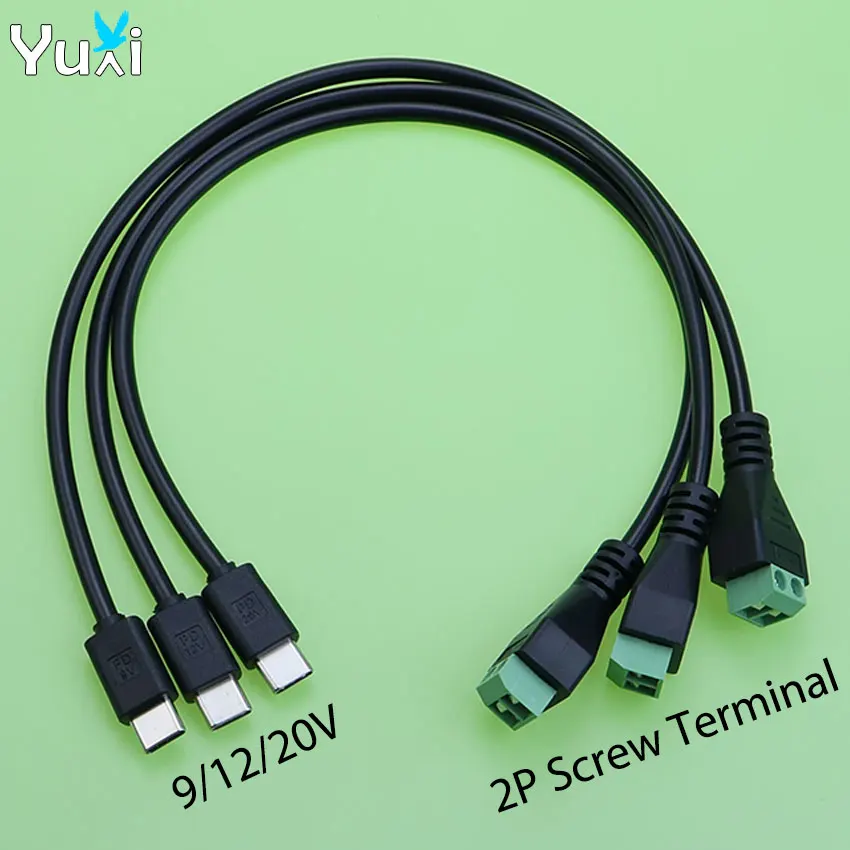 YuXi 1 Piece 2Pin Soldering-Free Screw Terminal To Type-C PD 9V 12V 20V Fast Charging Plug USB C Connector Power Cord