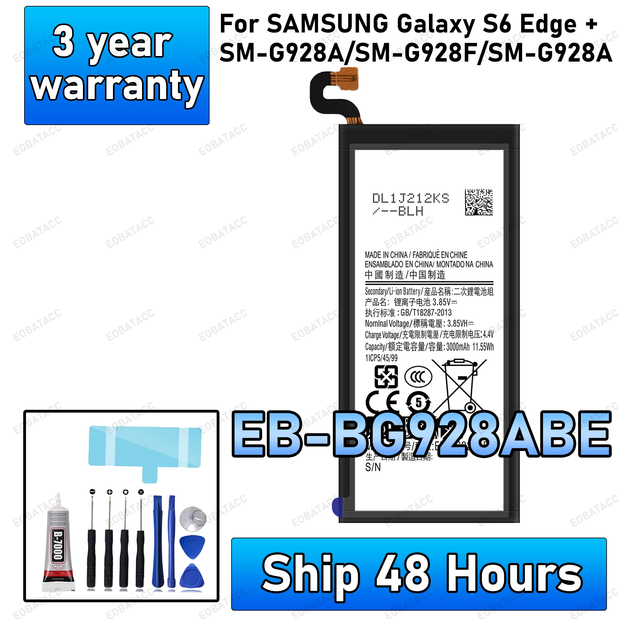 100% New High Quanlity EB-BG928ABE Battery For SAMSUNG GALAXY S6 EDGE+/SM-G928A Replacement batteria+Free tools