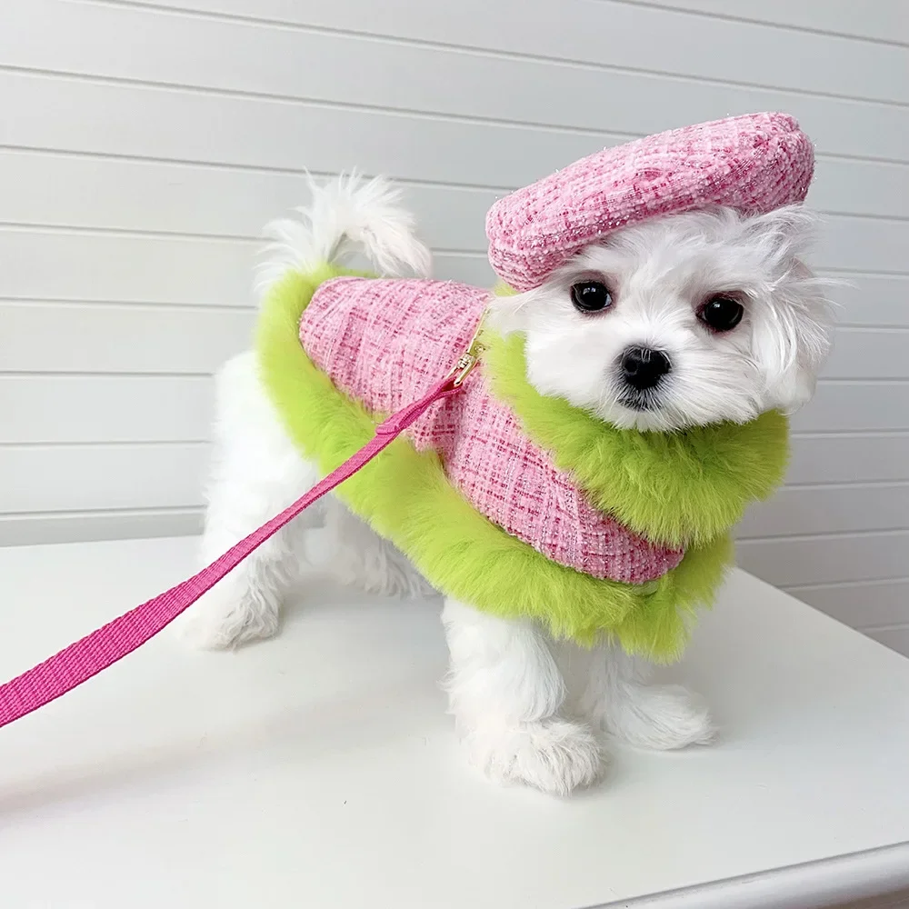 Pet Autumn Winter Clothes Dogs Harness Leads And Hat Dog Cloak Style Traction Strap Dog Harnesses  Warm Clothes Outfit