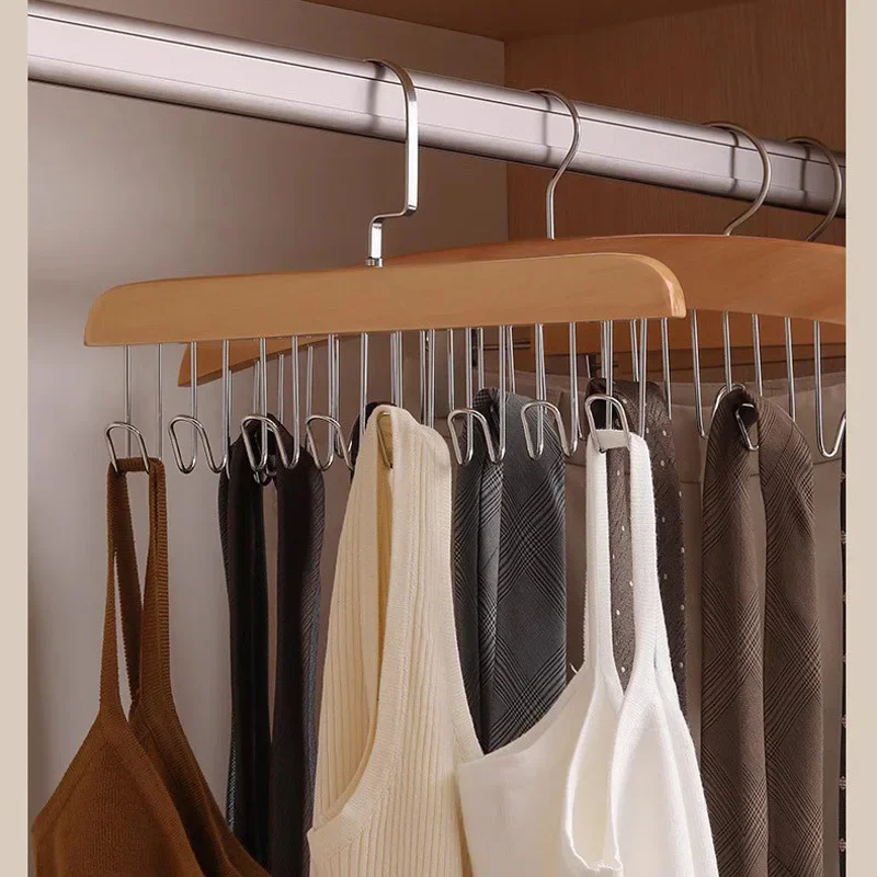 Solid Wood Clothes Hanger Underwear Vest Wooden Storage Rack Tie Drying Underwear Sling Bag Multifunctional Wavy Solid Wood Clot