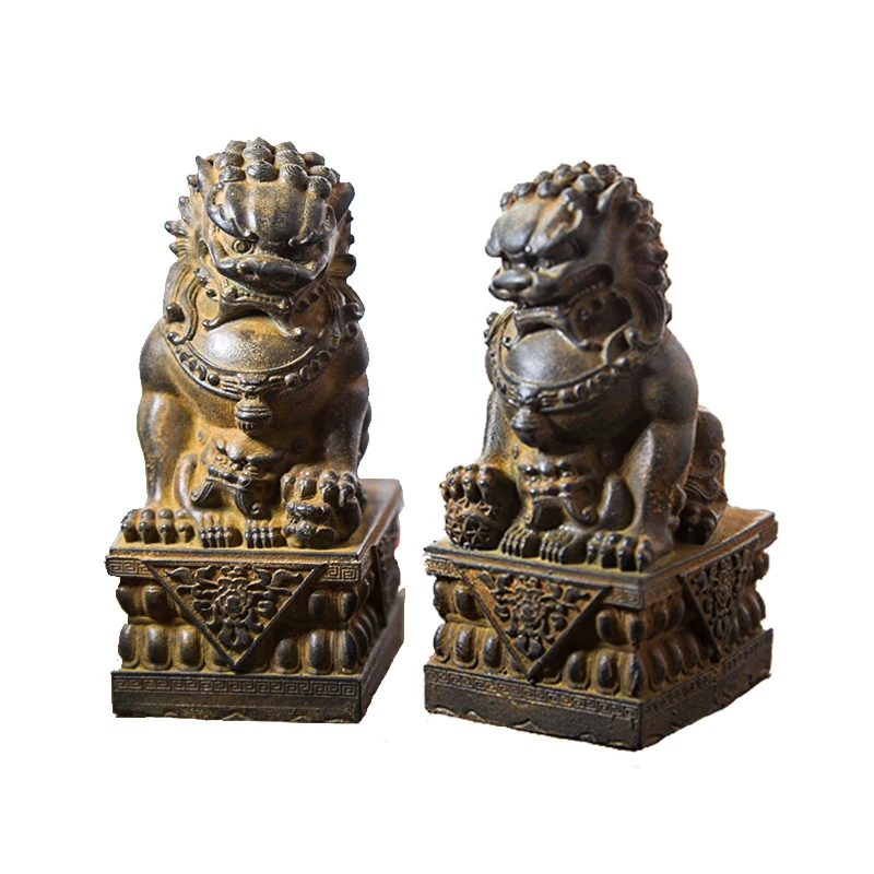 

Mini Chinese style rust stone lion creative office desktop knick-knacks decorative landscaping decoration resin tea pet pair