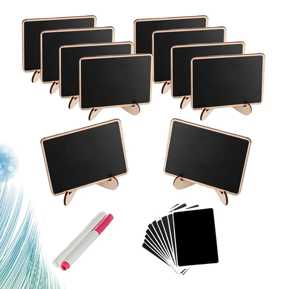 10Pcs Mini Wooden Blackboard Signs with Stand Holder Wipeable Reusable Chalkboard Tags for Wedding Table Numbers Party Home