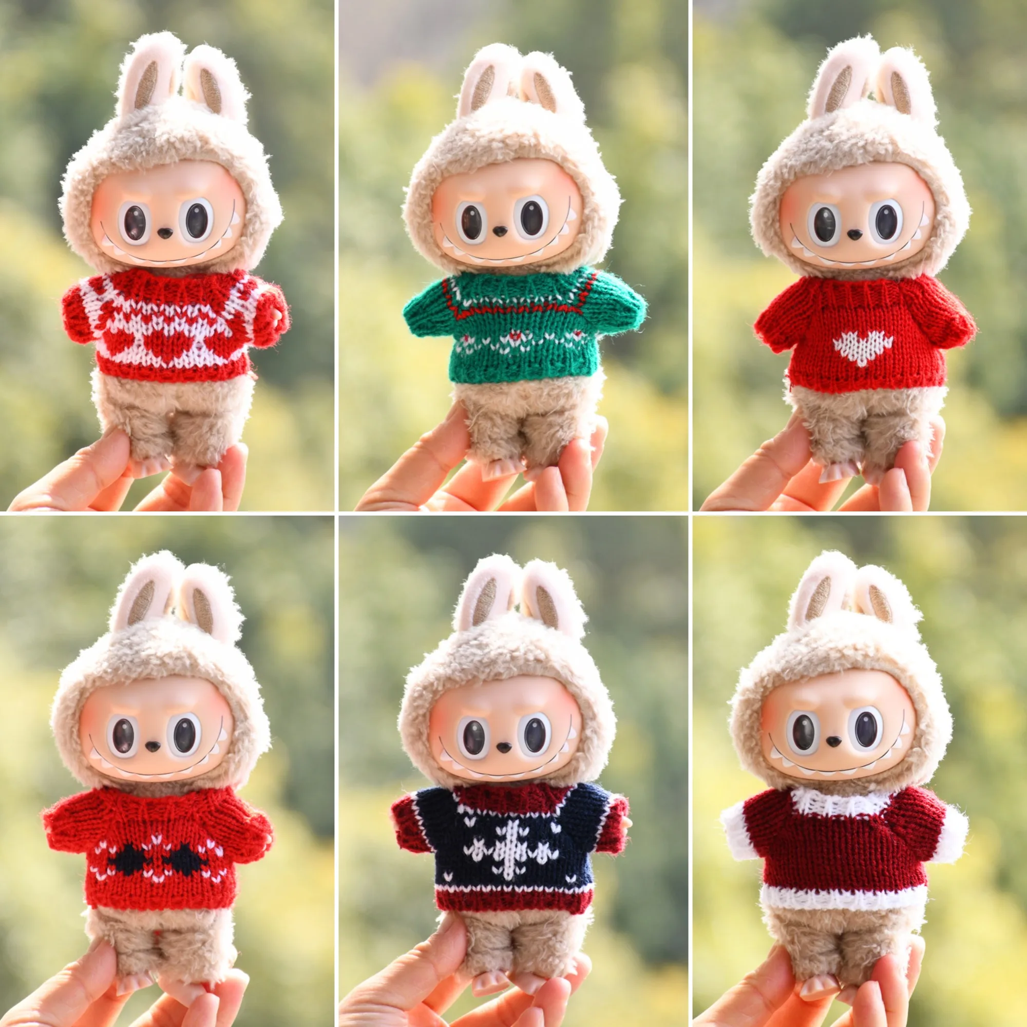 

Рождественская коллекция свитеров для кукол Labubu 1-го 3-го поколения 15/17 см, вязаная красочная шляпа, стили праздничных нарядов, костюмы, подарок