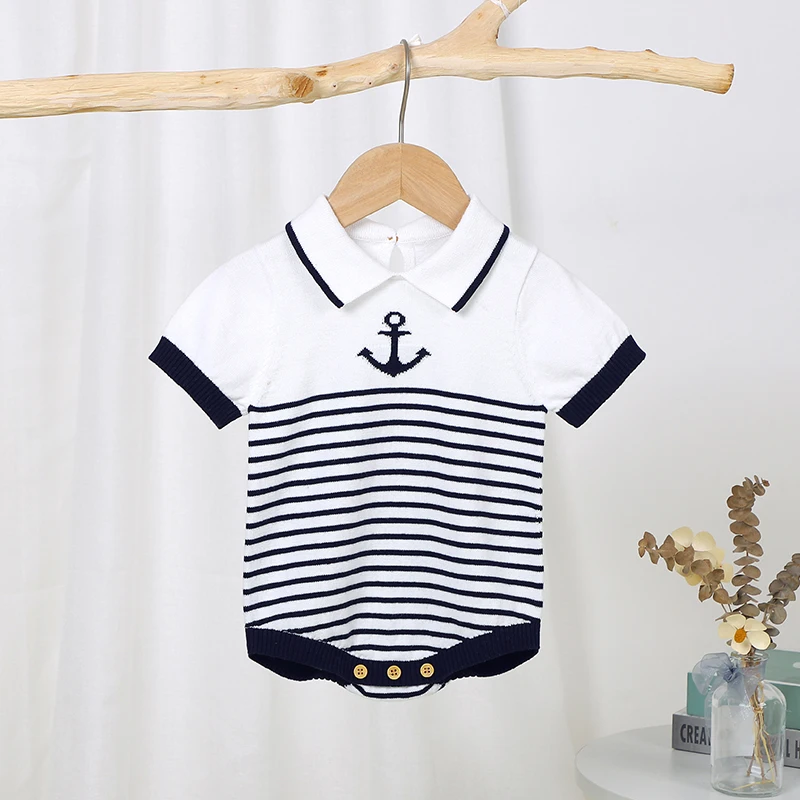 Summer Baby Bodysuit 100%Cotton Knit Newborn Boy Girl Jumpsuit Fashion Turn-down Collar Infant Toddler Clothing Short Sleeve Top