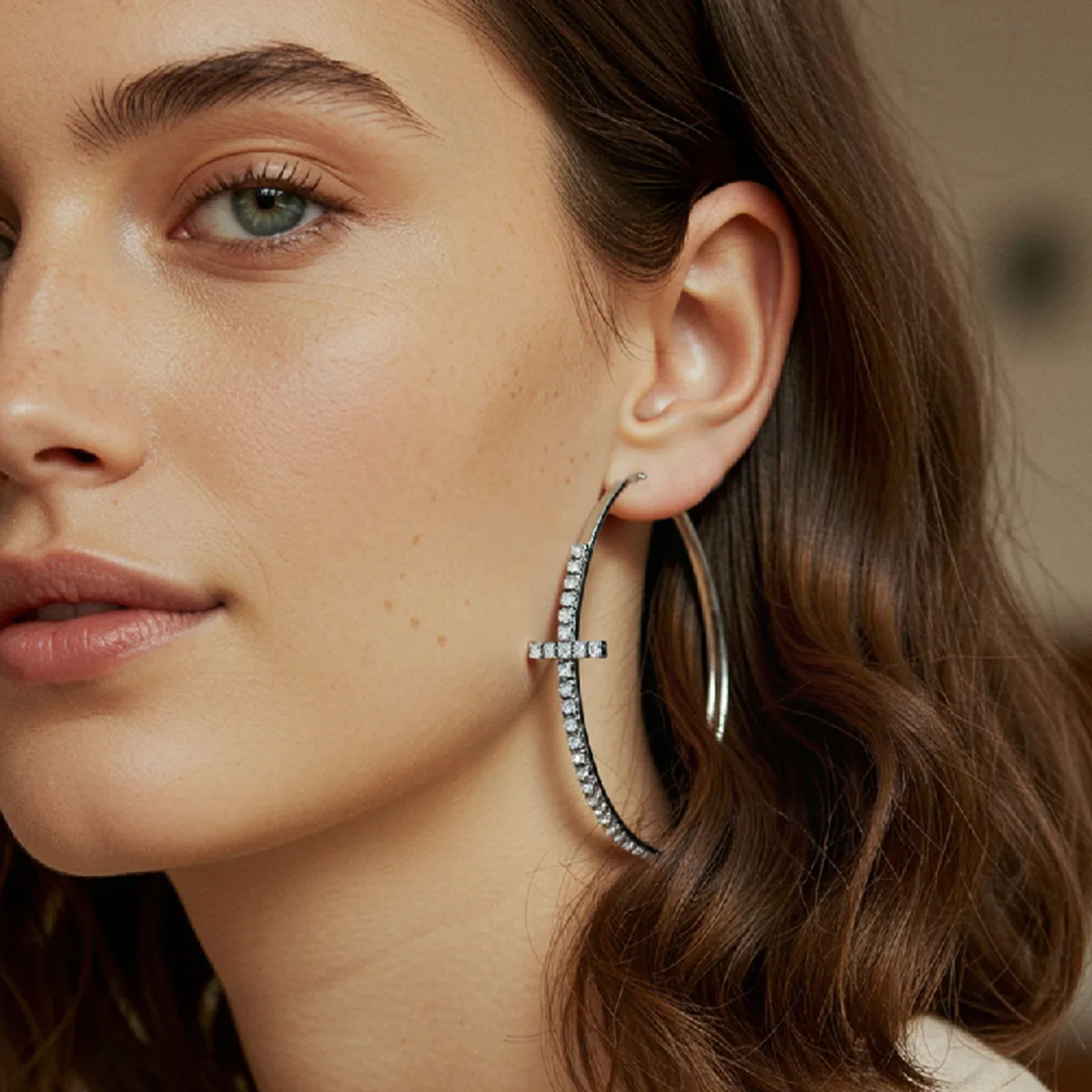 

Minimalist Cross Earrings for Women Metal Embedded Rhinestones Fashion Daily Accessory Simple Elegant Jewelry