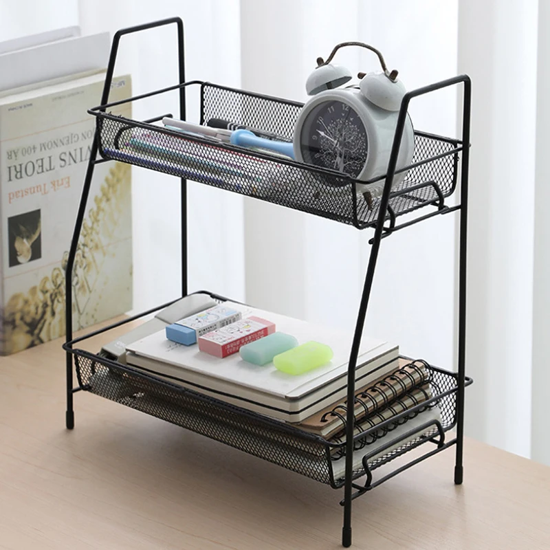 Double Layer Iron Kitchen Storage Rack Wire Spice Organizer Metal Cosmetic Makeup Basket Holder Dish Drainer Bathroom Desk Shelf