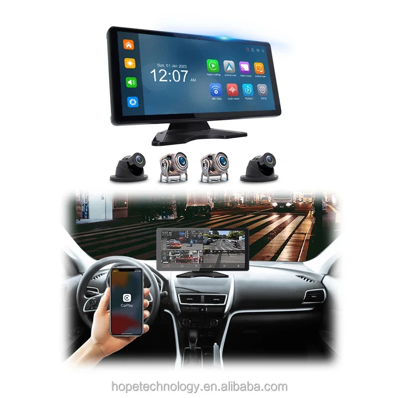 AI Carplay Android Auto Mirror 4Channels BSD 1080P 10.36 Inches Touch Screen Monitor Dvr BSD System