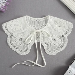 Collar falso de encaje bordado para mujer, cuello falso de gasa, corbata de lazo de estilo europeo, cuello de muÃąeca