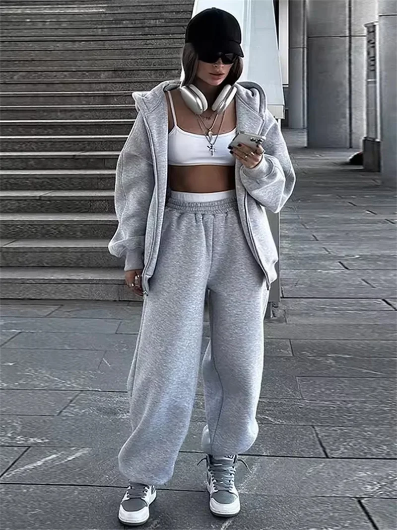 طقم بدلة رياضية نسائية غير رسمية على الموضة سويت شيرت بقلنسوة طقم مكون من قطعتين 2025 ملابس رياضية فضفاضة بخصر مطاطي بنطلون للجري للسيدات #4