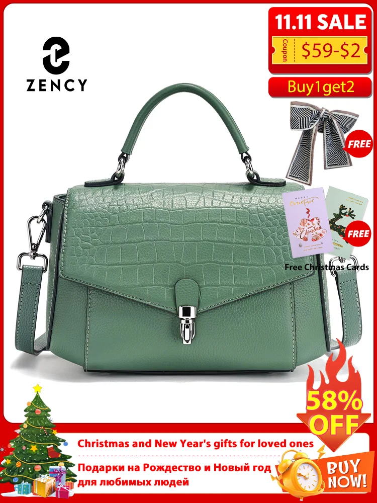 

Zency Women's Genuine Leather Top-Handle Bag Fashion Alligator Crossbody Many Compartments Shoulder Bag Handbag for Commute 2025