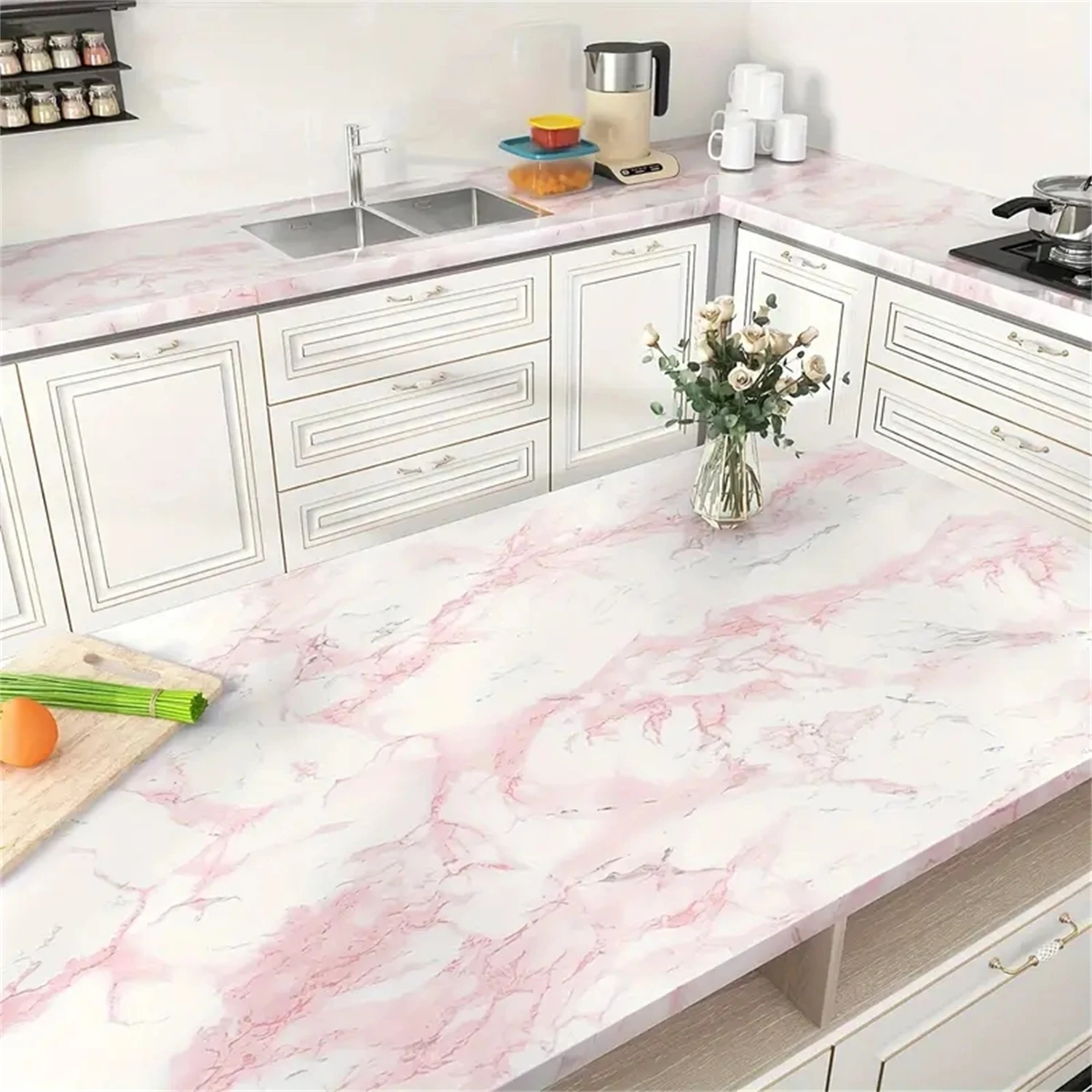 PVC-Perlenfolie, wasserdichte Tapete, Zimmer, DIY, selbstklebend, Schwarz/Weiß, Kleiderschrank, Küche, Hochglanzpaste, Möbel-Wandaufkleber – Detail 13