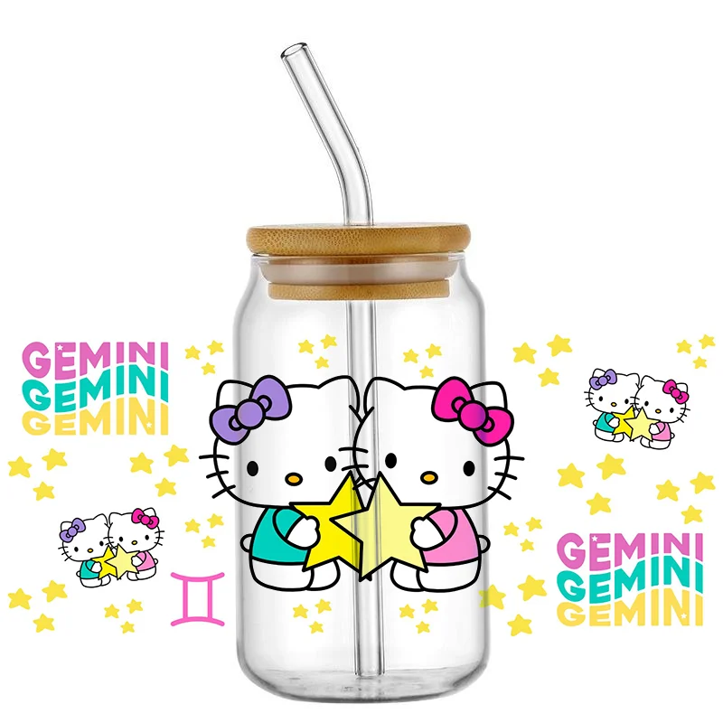 Constellation Cartoon Cat Cup Wraps for 16oz Libbey Glass UV DTF Cup Wrap Transfer Cup Stickers Transfer Mug Stickers Waterproof