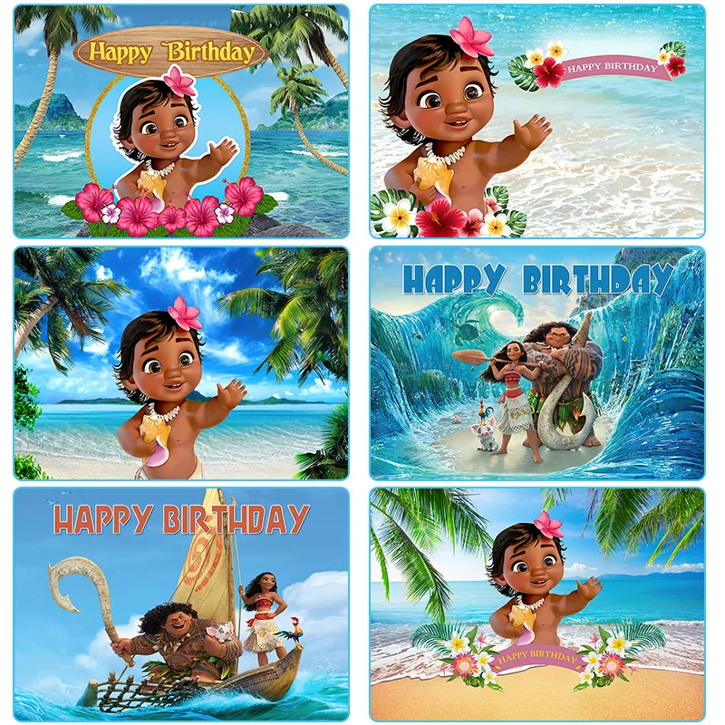 Fondo de tela con tema de dibujos animados de Moana de Disney, fotografía de princesa para niña, decoración para fiesta de cumpleaños, cartel para Baby Shower Vaiana