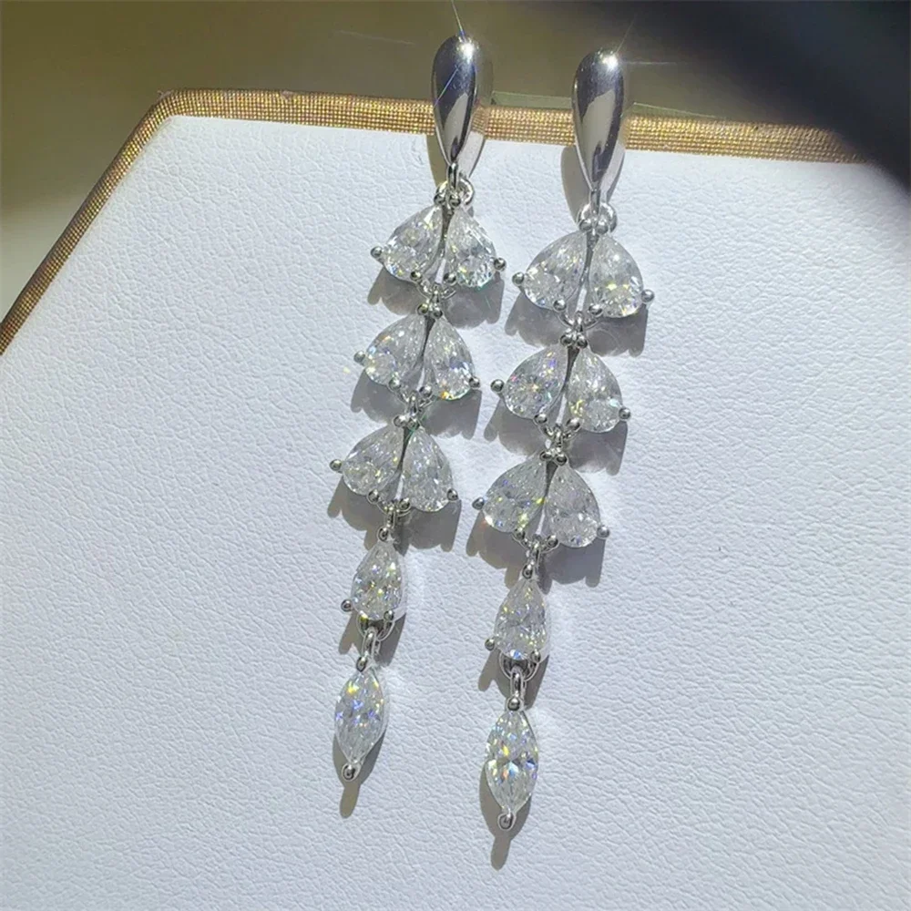 6cttw Tassel Moissanite Dangle Earrings With Certificate Pear Cut Diamond S925 Silver Teardrop Bridal Wedding Earring for Women