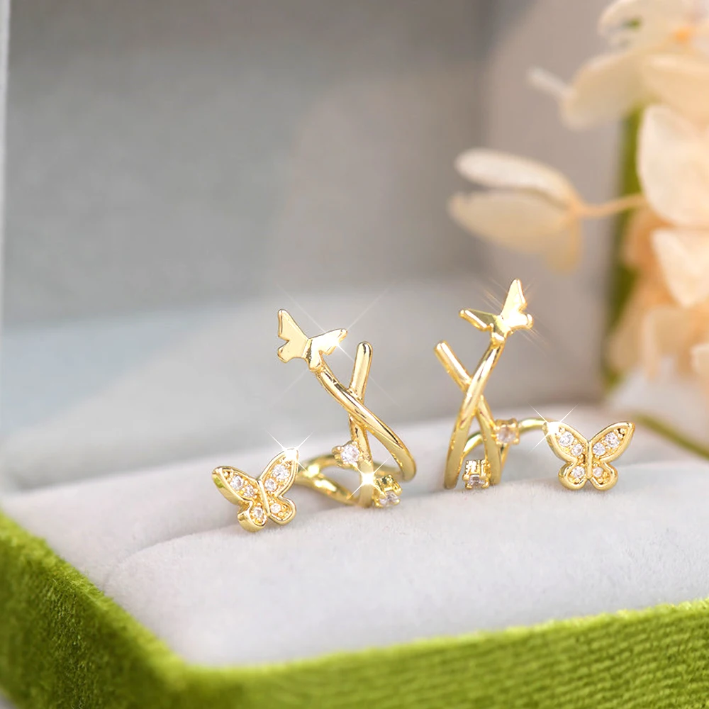 French Luxury Delicate Butterfly Zircon Earclip without Earhole Elegant Gentle Design Independent Design Earring Jewelry Gift