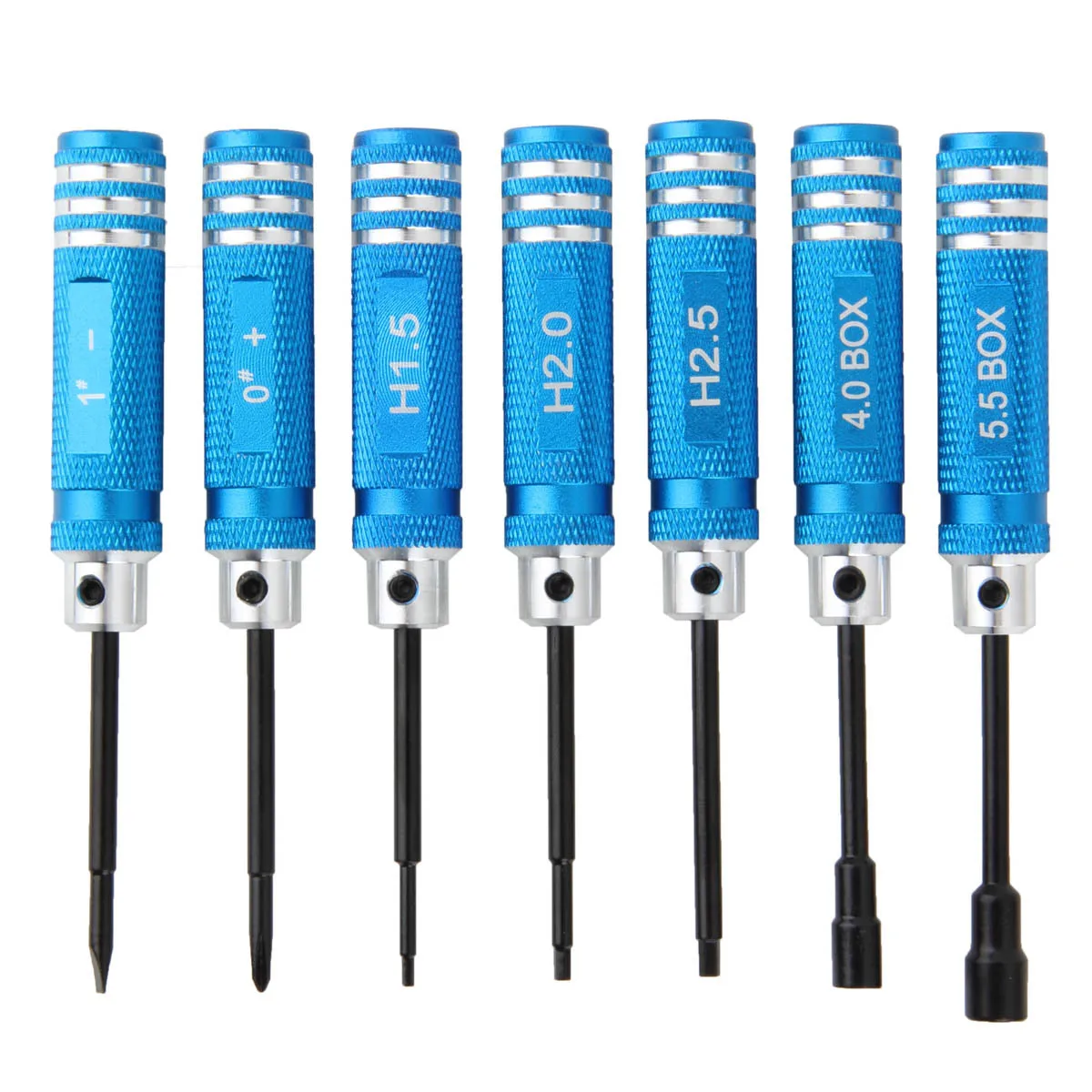 

7Pcs Metal Screwdriver Set Blue Non-Slip Handle Hex Drivers 108Mm Length for Rc Plane Car Disassembly Repair Tool Kit