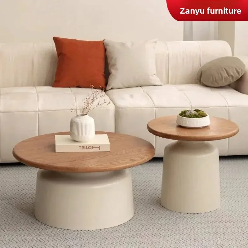Table Wood Modern Minimalist Round Edge Design Curved White Base Creamy Milk Tea Small Space coffee tables luxury coffee table