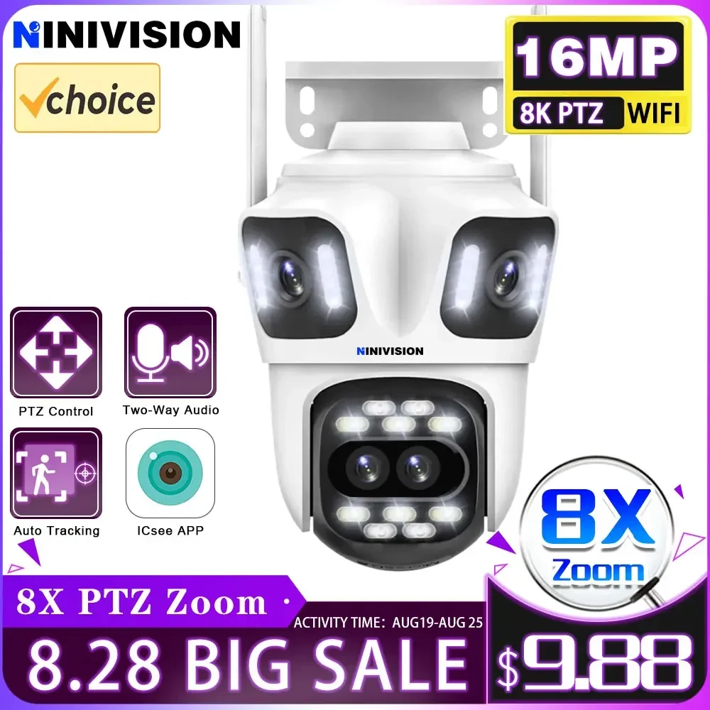 

TOP-16MP WiFi Camera Color Night Vision 8X PTZ Zoom 360° Rotate Anti-theft Monitor Security Surveillance Smart Camera for ICsee