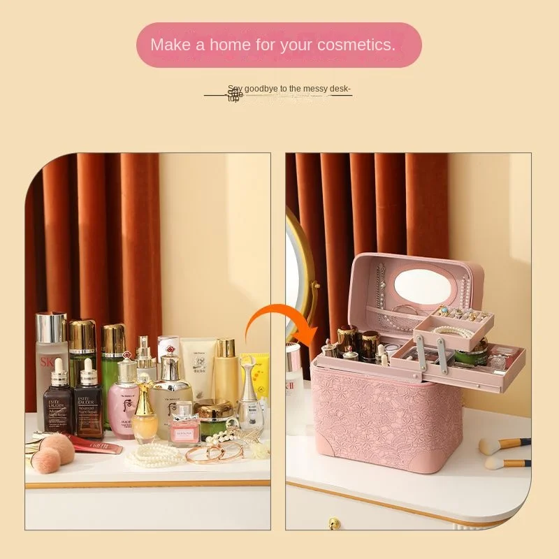 Internet Celebrity Cosmetics Storage Box Large Capacity Waterproof Portable Cosmetic Case Multifunctional Manicure Box