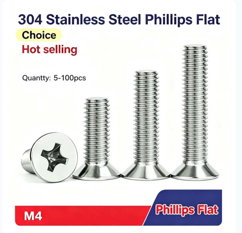 100/50/20/10/5pcs M4 Phillips Flat Countersunk Head Screw Bolts Length 4-180mm m4screw boltm4 bolts
