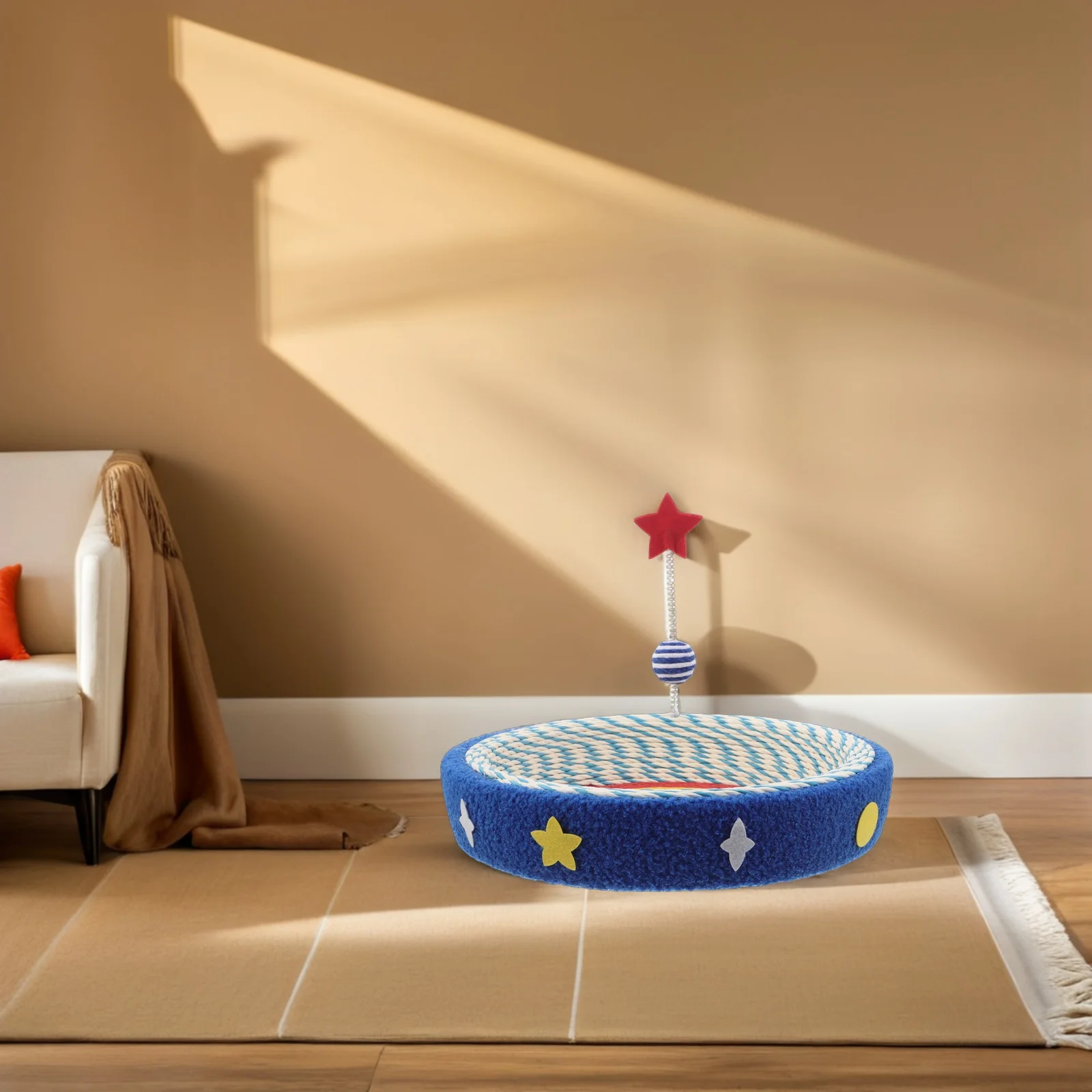 

Elegant Star Pattern Cat Scratcher Bed Sisal Round Scratch Pad Lounge Nest for Cats Cozy Durable Wear Resistant Space Saving
