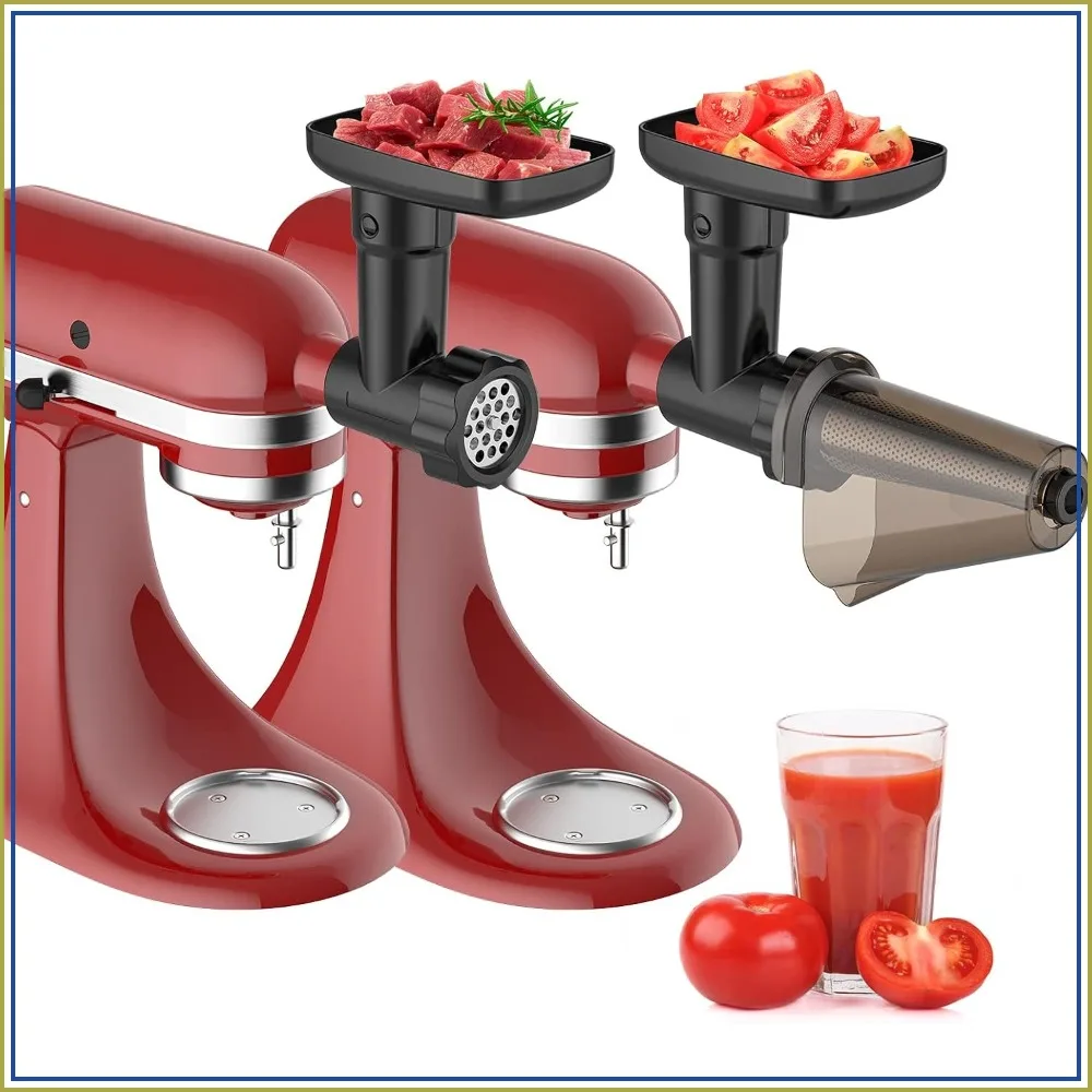 

Fruit & Vegetable Strainer Set for KitchenAid Stand Mixer, Meat Grinder with Sausage Stuffer Tubes and Juicer Auger