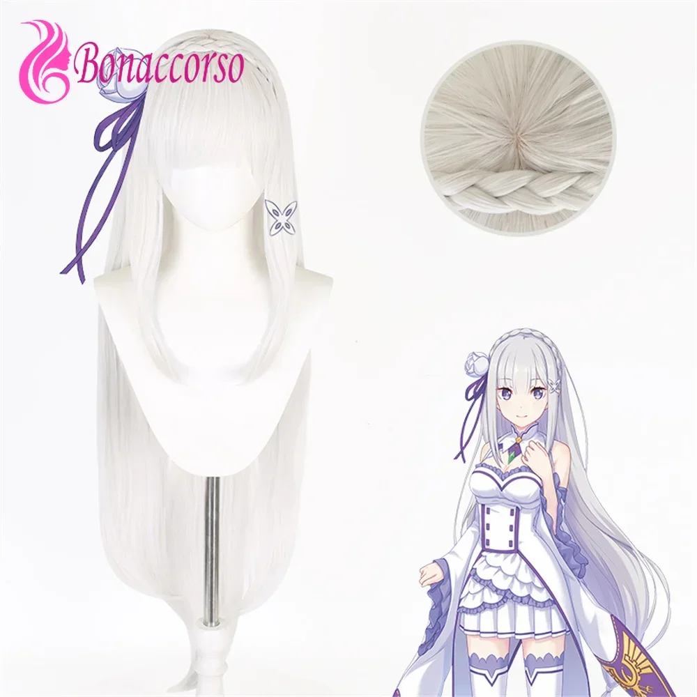 Amelia Anime Cosplay Wig Silvery White Blunt Bangs Synthetic Long Straight Wig Cosplay Starting Life in Another World Coser Wig