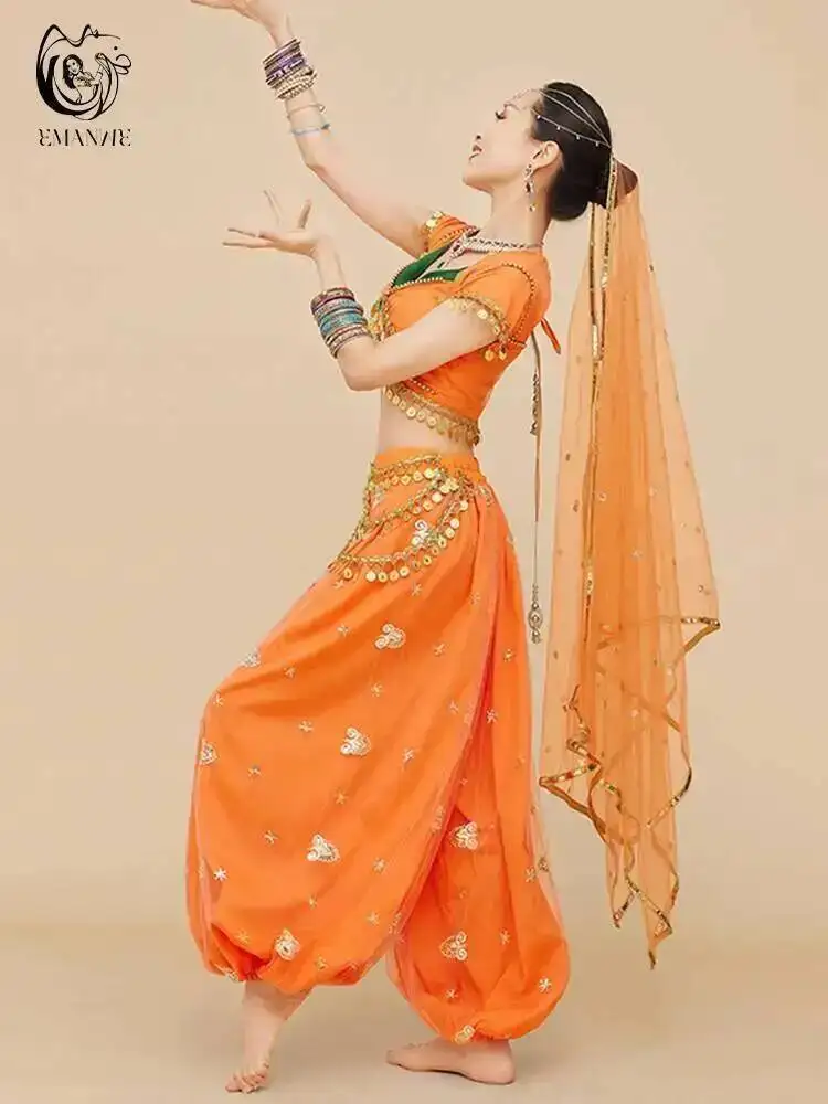 Ethnic Style Female india Dance Exotic Indian Dance Costume Women's Belly Dance Sari Top And Big Swing Skirt Lengha Set