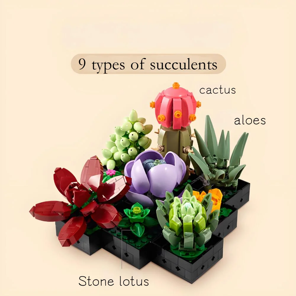 HOT TOYS 771PCS Botanical Collection Succulents Compatible 10309 Plant Decor Bonsai Building Block Set Gifts Kids Adults Girls