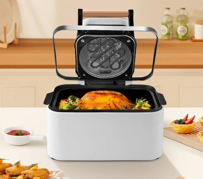 Air fryer - New oven integrated. Household. Double-layer. Sweet potato fried egg tarts visible. Large capacity. High power.