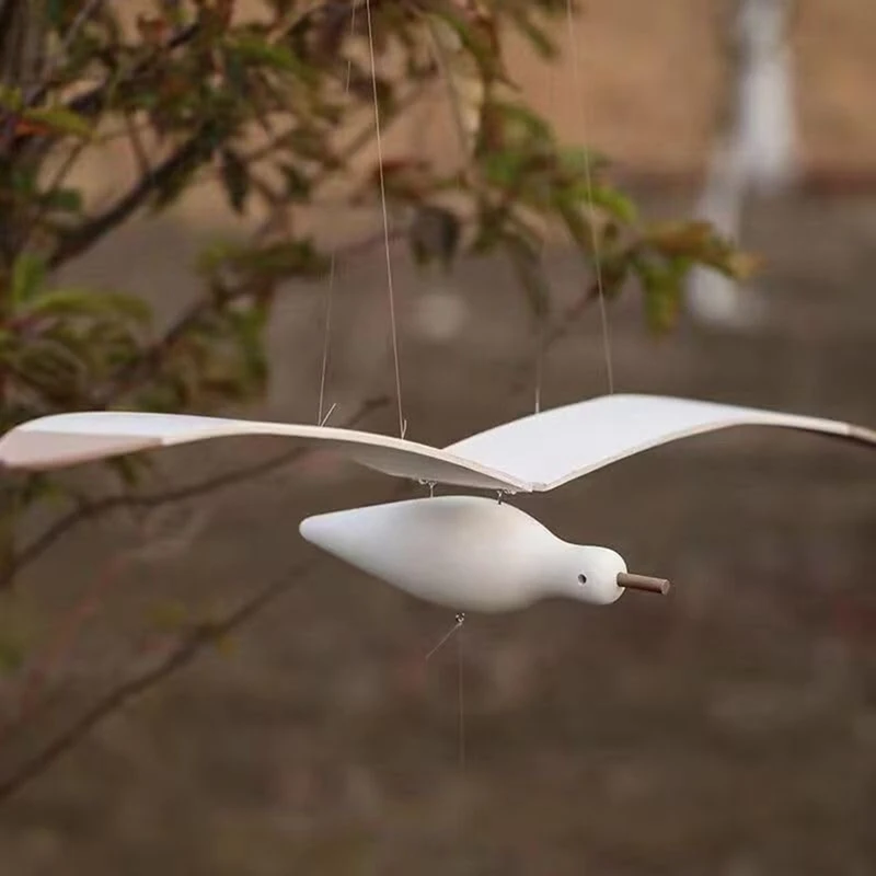 Soaring Seagulls Hanging Mobile Wing Wood Flying Seagull Decor Ceiling Pendant Unique Home Nautical Wall Decoration Easy To Use