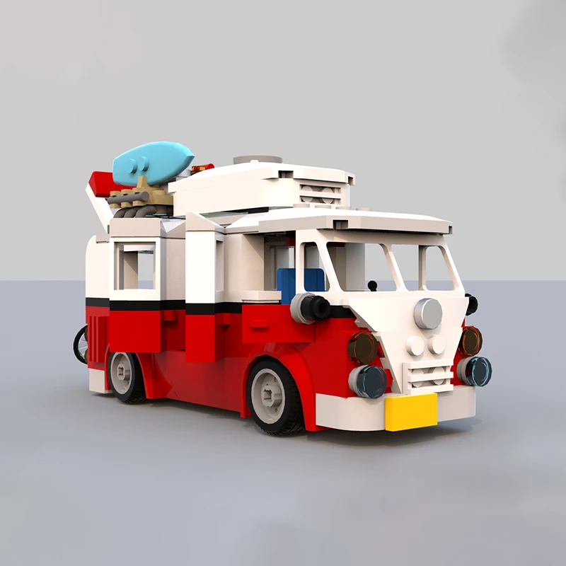

305 шт. VW Splitscreen Camper MOC DIY Camper Van Building Set-VW-Inspired Bus со стойкой для доски для серфинга и аксессуарами для кемпинга