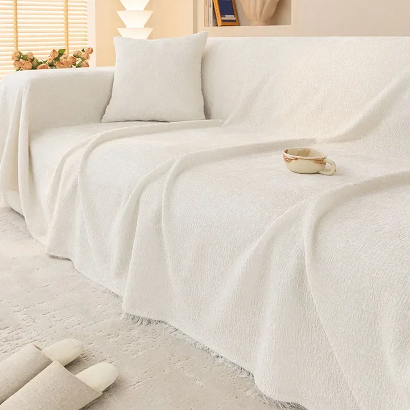 Simple Solid Chenille Sofa Towel Modern Anti Slip Sofa Cloth Blanket for Living Room Anti-Cat Scratching Armchair Protector