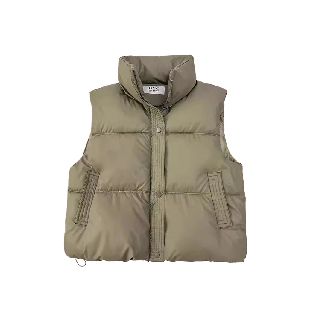 Chaqueta de algodón, chaleco, otoño e invierno 2024, cuello levantado con hombros descubiertos de algodón suelto para mujer, Chaqueta de algodón de color sólido, chaleco