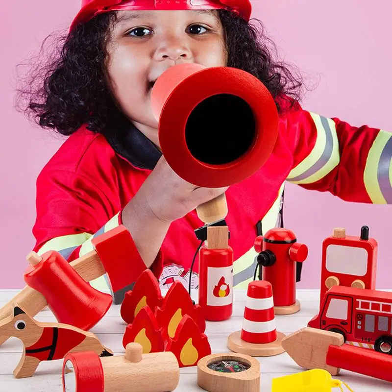 Firefighter Toys 17X Toddler Firefighter Costume Dress-Up Pretend Play Outfit With Extinguisher Intercom Vest Accessories For