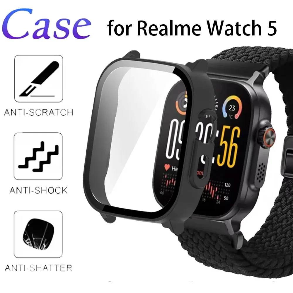 PC Case HD Tempered Glass for Realme Watch 5 Shell Fall Protection Explosion-proof Tempered Film Case for Realme Watch 5 Cover