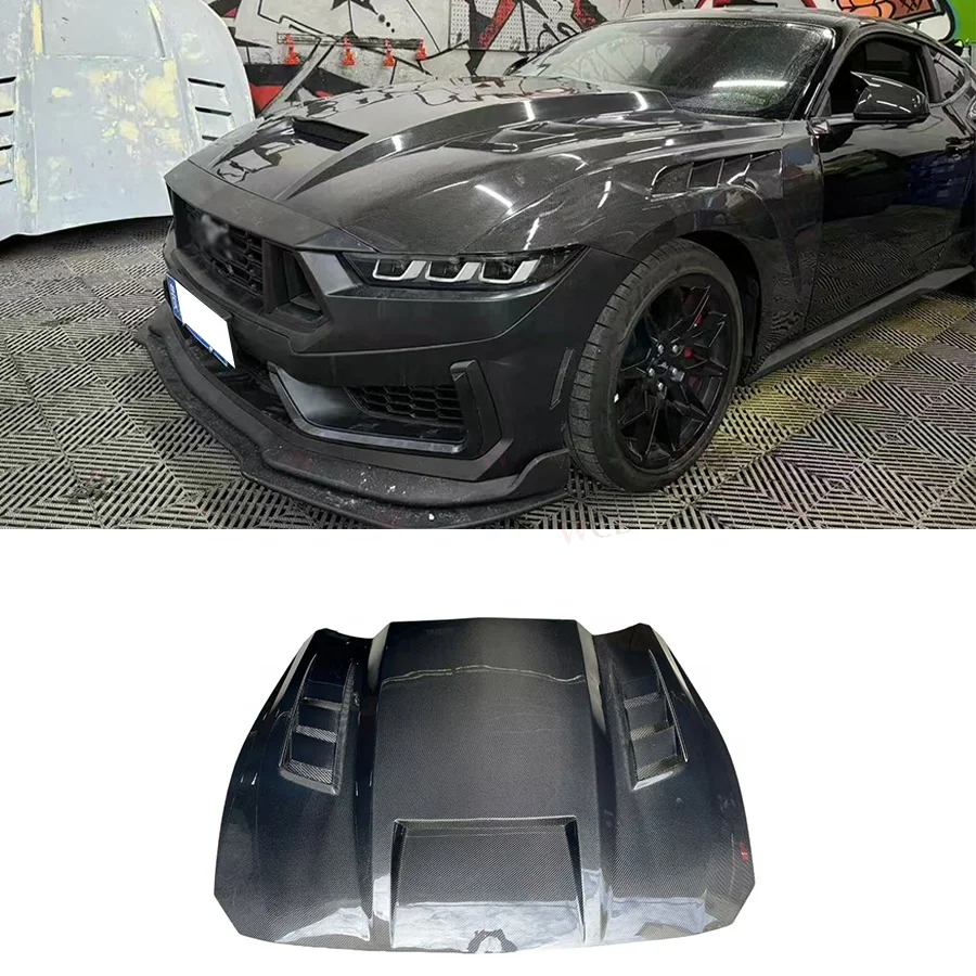 

Carbon Fiber TF Style Front Hood for Ford Mustang 2024+ Upgraded Front Engine Bonnet Hood Vents Cover Bodykit