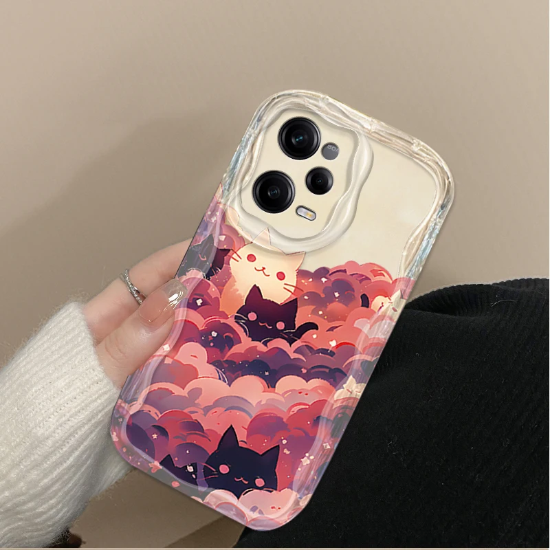 Dreamy Cloud Cat 3D Wave Case para Xiaomi Redmi Note 13 12 11 Pro Plus 4G 5G 12S 11S 10 10S 9 9S 8 13C 12C 10C Turbo 3 contraportada